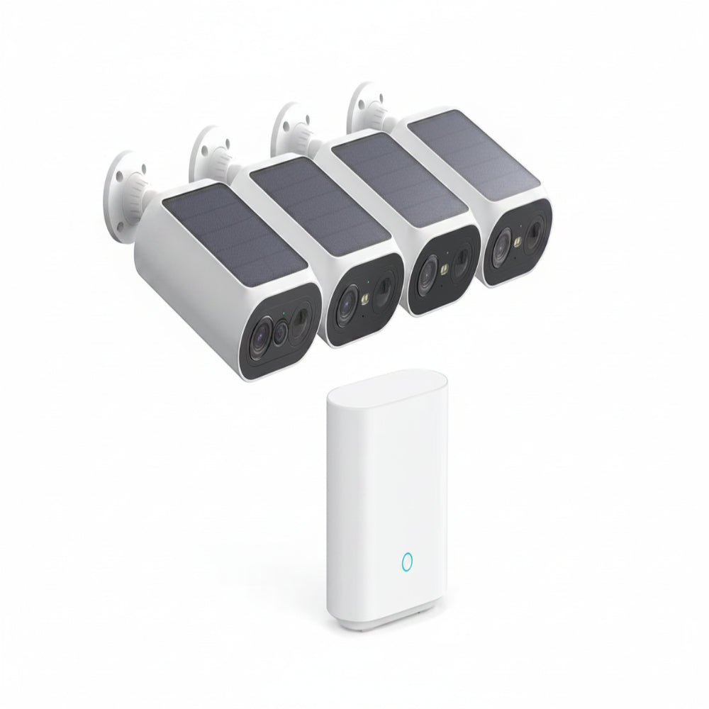 Solar Panel Built-In Smart Security Camera Kit-3Mp and Cross Camera Track with 32GB Storage Home Base, No Monthly Fee
