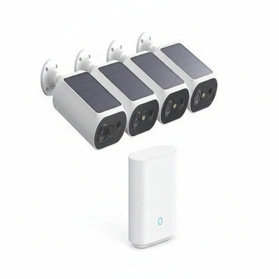 Solar Panel Built-In Smart Security Camera Kit-3Mp and Cross Camera Track with 32GB Storage Home Base, No Monthly Fee