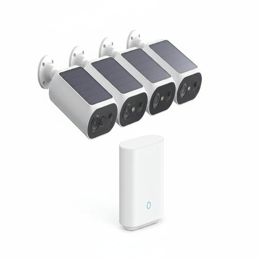 Solar Panel Built-In Smart Security Camera Kit-3Mp and Cross Camera Track with 32GB Storage Home Base, No Monthly Fee