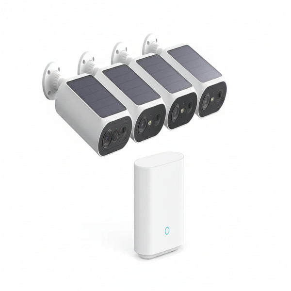 Solar Panel Built-In Smart Security Camera Kit-3Mp and Cross Camera Track with 32GB Storage Home Base, No Monthly Fee