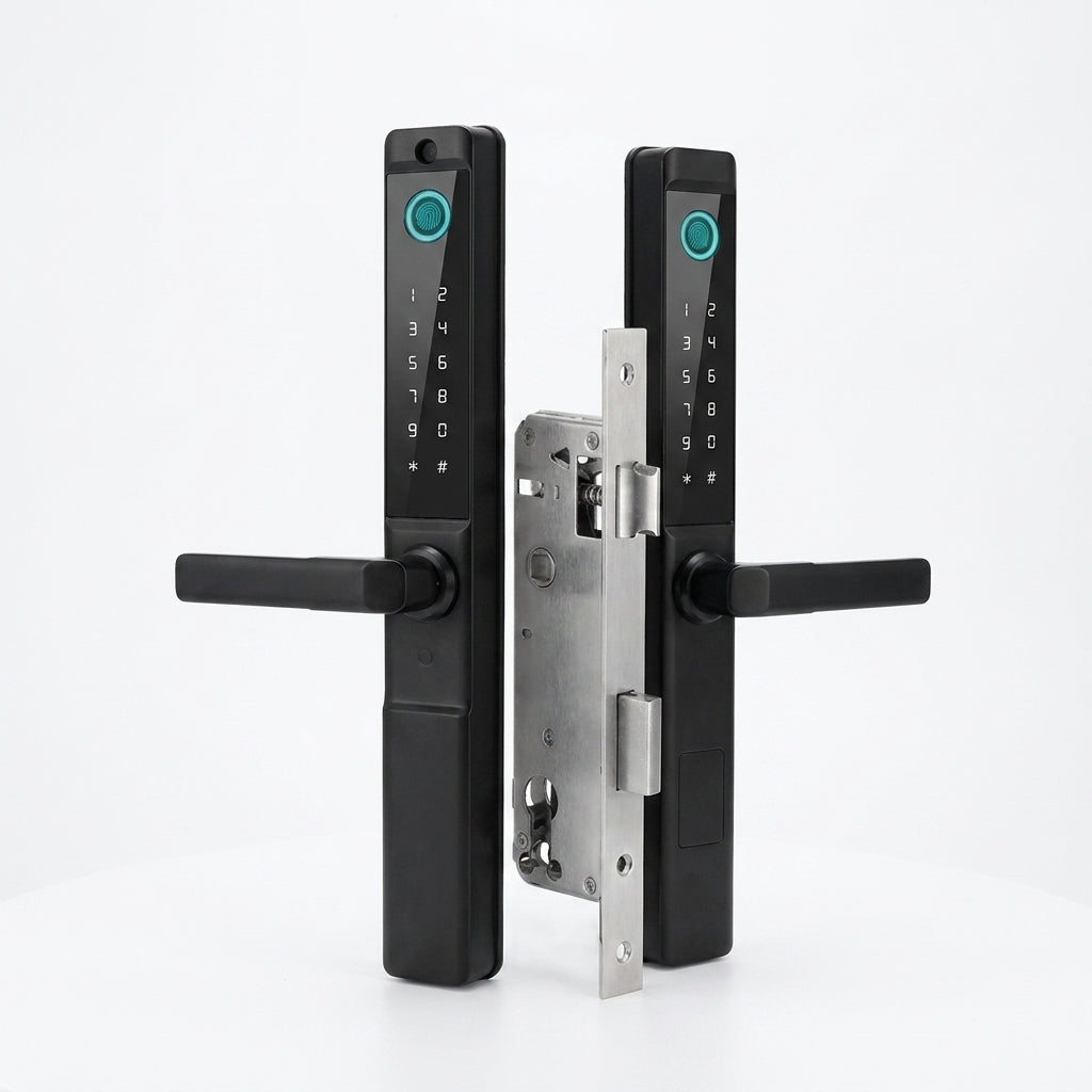 Fingerprint Double Two Side Waterproof Outdoor Smart Door Lock SUS Material for Slim Aluminum Swing Sliding Lock ,Long Lasting — Studio Shot