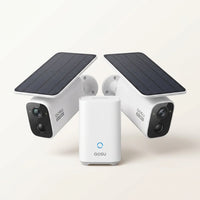 Solar Panel Built-In Smart Security Camera Kit - 3MP and Cross Camera Track with 32GB Storage Home Base, No Monthly Fee — Studio Shot