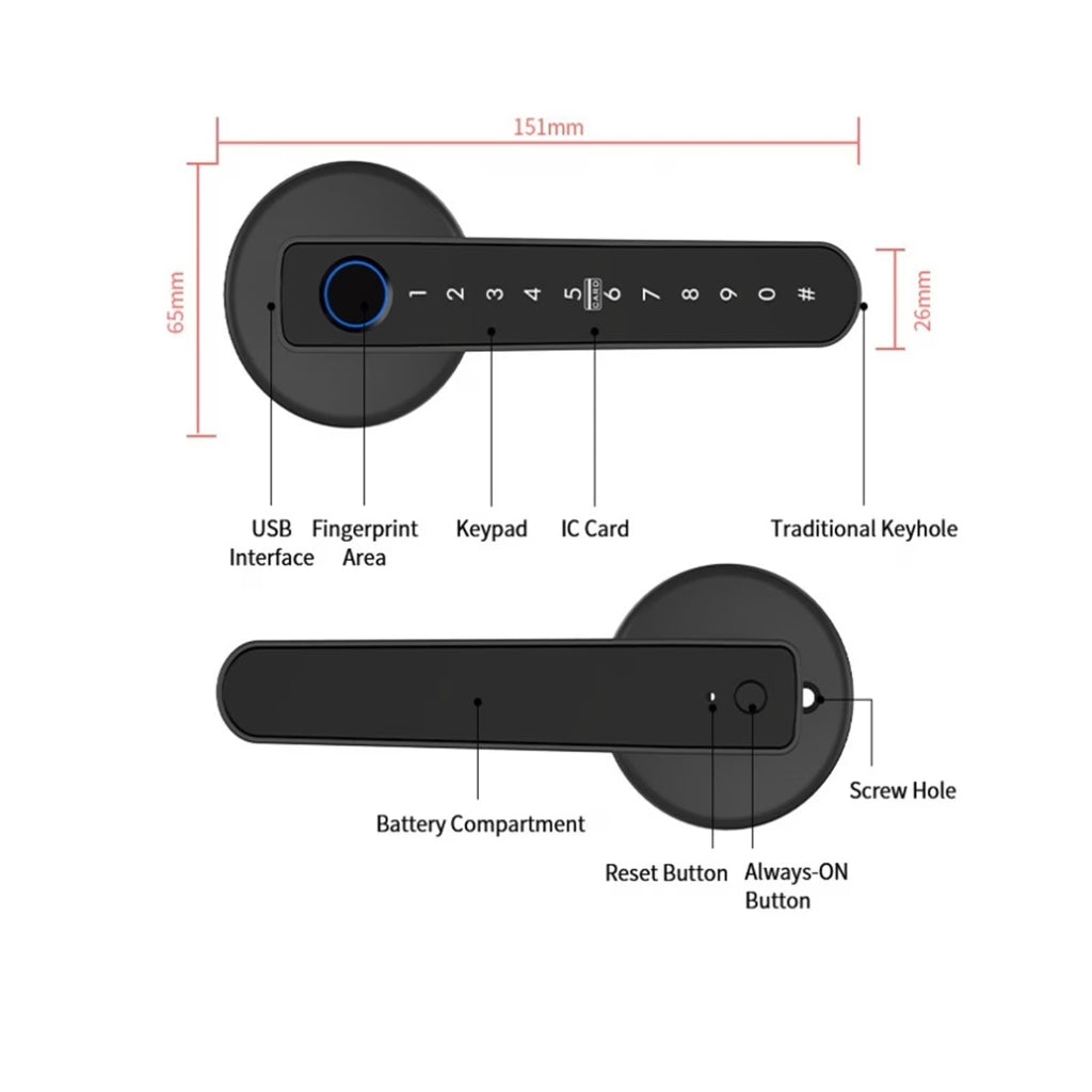 Smart Door Lock Handle with Fingerprint Key Card Digital Keypad Entry Electronic Lock