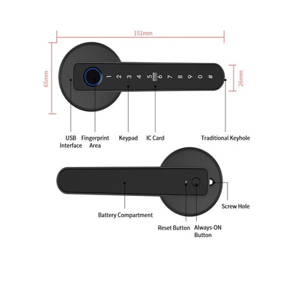 Smart Door Lock Handle with Fingerprint Key Card Digital Keypad Entry Electronic Lock