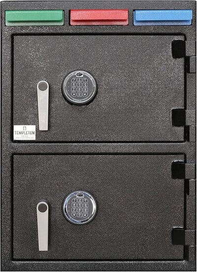 T868 Two-Door Depository Safe, Color-Coded Slots, 2.88 CBF | Two-Door Depository, Color-Coded Drop Slots, 2.88 CF, 6-User Keypad per Door, Backup Keys
