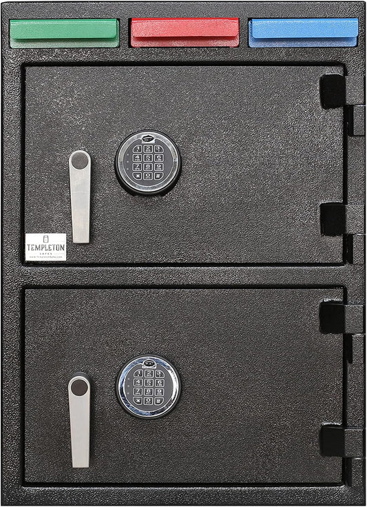 T868 Two-Door Depository Safe, Color-Coded Slots, 2.88 CBF | Two-Door Depository, Color-Coded Drop Slots, 2.88 CF, 6-User Keypad per Door, Backup Keys